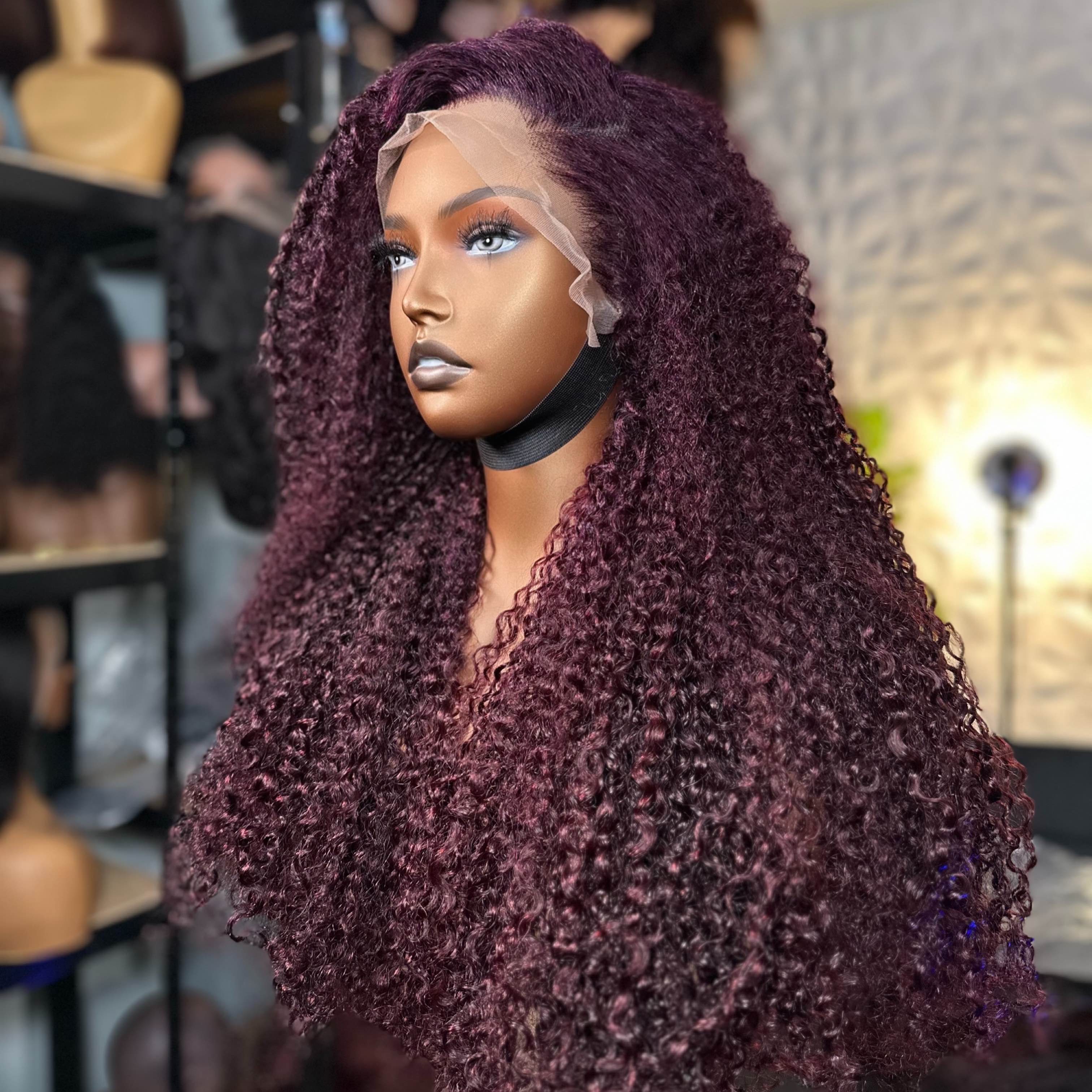 28 inches burgundy pixie curls